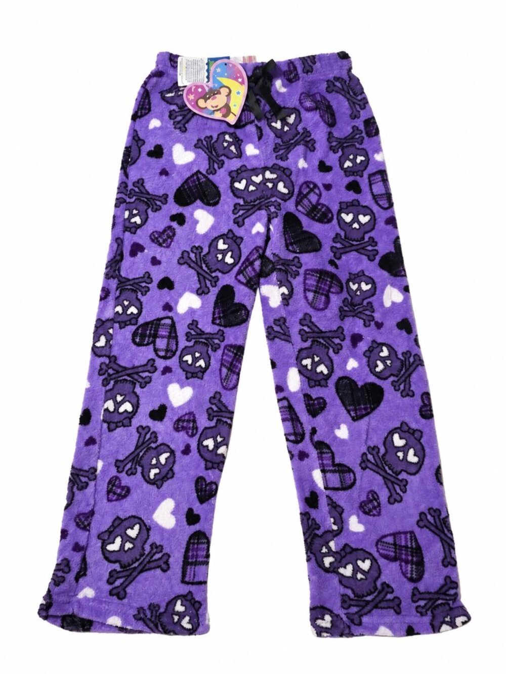 Girls Purple Fleece Pajama Pants Skull Hearts Size M 7/8 NWT